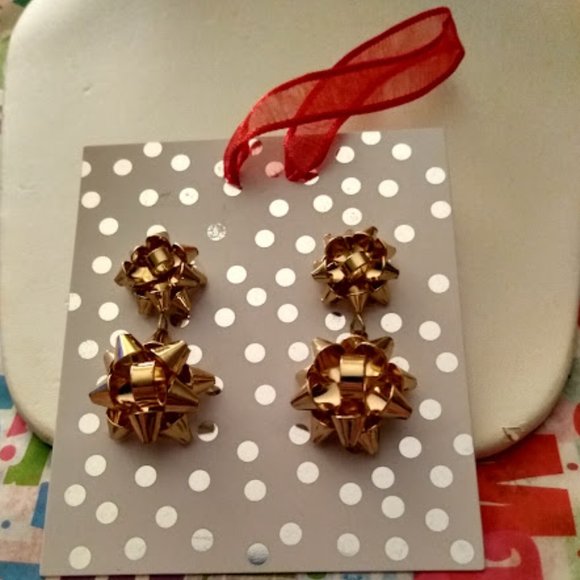 Kohl's Jewelry - KOHL'S Holiday Christmas Double Gift Bow Metallic Gold 1.65" Drop Earrings**NEW!